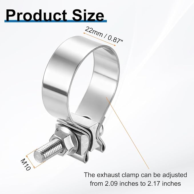 HARFINGTON 410 Stainless Steel Exhaust Clamp 2.17" Butt Joint Narrow Band Muffler Seal Exhaust Narrow Lap Butt Clamps for Pipe Mufflers Converters System Repair, Silver