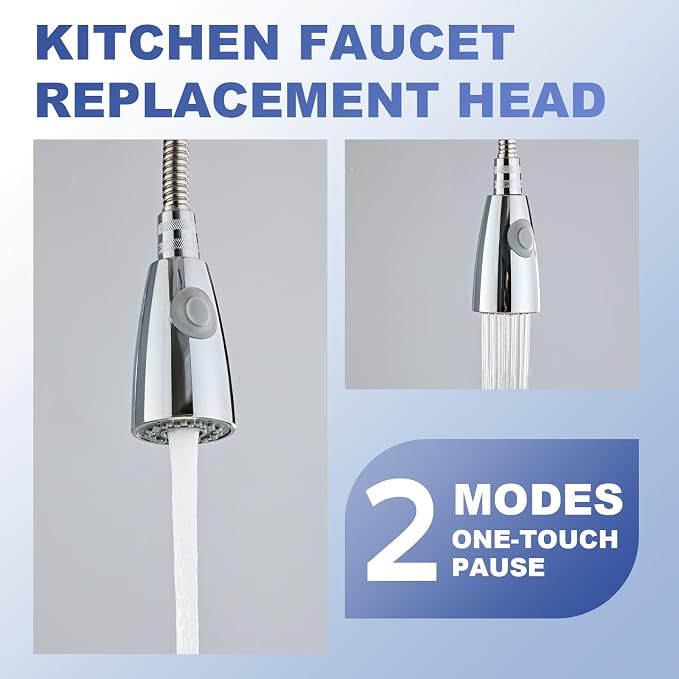 Pull Down Kitchen Faucet Sprayer Head Replacement, G1/2 (13/16" Male Thread) Pull Out Sink Spray Nozzle, 2-Mode Stream & Spray Tap Hose Spout Only, Chrome Finish