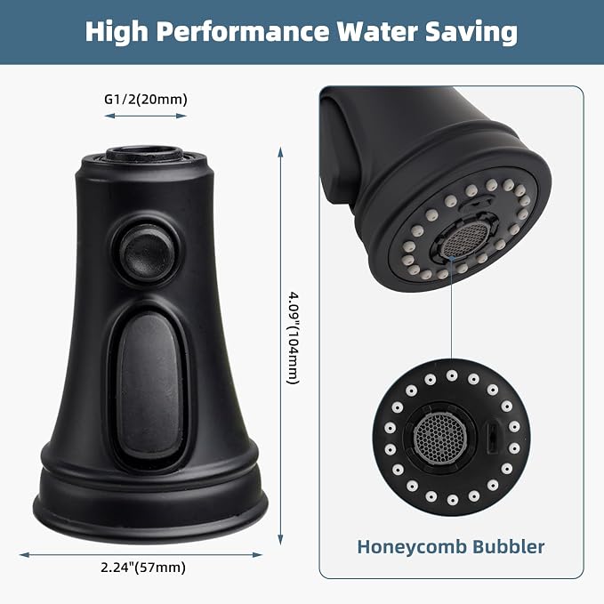 Universal Kitchen Faucet Head Replacement 3 Modes, 15 Adapters, Matte Black
