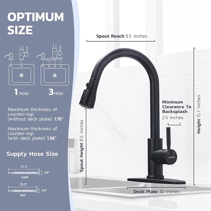 WEWE Kitchen Faucet with Soap Dispenser, 3-Mode Sprayer, Matte Black