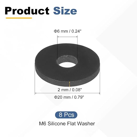 PATIKIL M6 Silicone Flat Washer, 8 Pcs 6mm ID 20mm OD Plain Washer Grommets O-Ring Sealing Gasket Spacer for Faucet Pipe Water Hose Shower Door Handles, Black