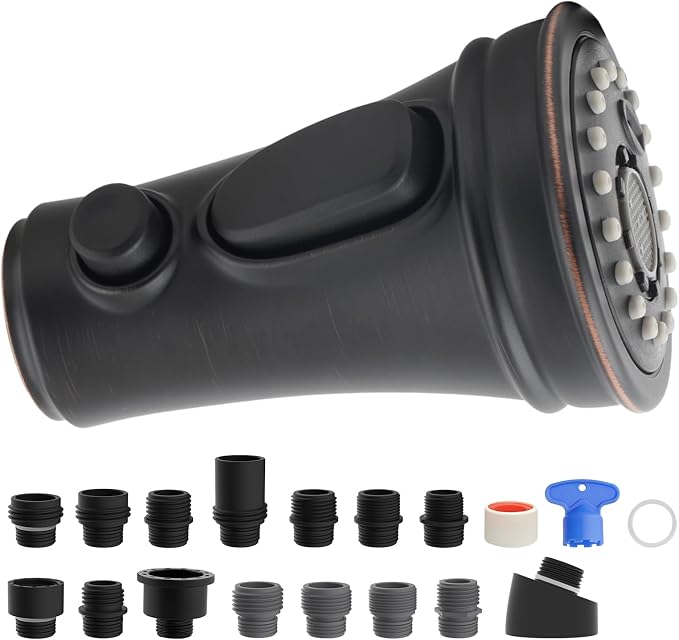 Universal Kitchen Faucet Sprayer Head 3-Mode, 15 Adapter, Oil Rubbed Bronze