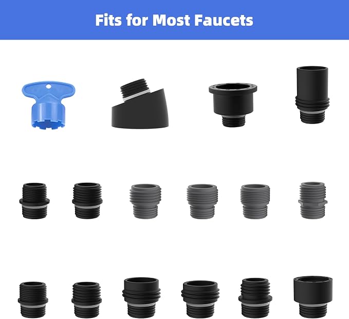 Universal Pull-Down Kitchen Faucet Sprayer Head 3-Mode, 15-Adapter, Black