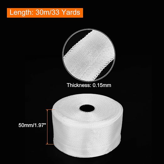 MECCANIXITY 2pcs Fiberglass Cloth Tape 30m(33 Yard) x50mmx0.15mm C Glass Fiber Fiberglass Mesh Glass Fiber Mesh Woven Fiberglass Fabrics Insulation Tape for Reinforcement Repair