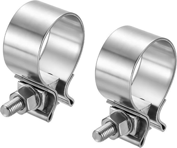 HARFINGTON 2pcs 410 Stainless Steel Exhaust Clamp 1.97" Butt Joint Narrow Band Muffler Seal Exhaust Narrow Lap Butt Clamps for Pipes Mufflers Converters System Repair, Silver