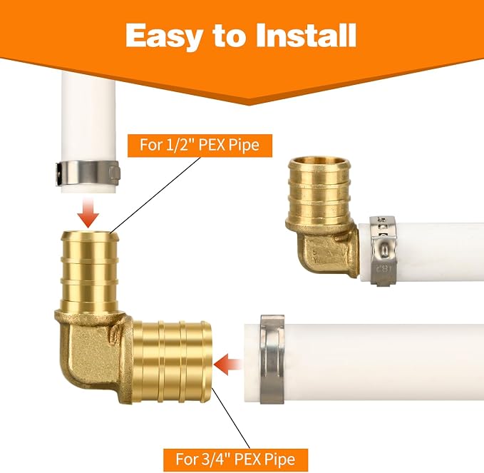 6 Pack 3/4" × 1/2" Brass PEX Elbow Fittings | for PEX Pipe in Plumbing Jobs