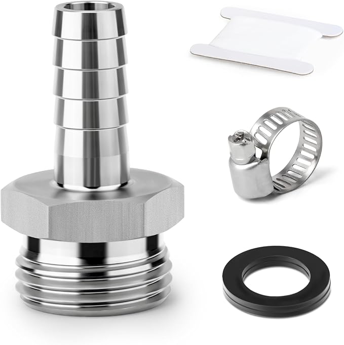 TAISHER 1PCS 304 Stainless Steel Garden Hose Barb Connector, 5/16" x 3/4" GHT Male, Hose Clamps