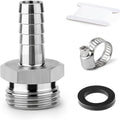 TAISHER 1PCS 304 Stainless Steel Garden Hose Barb Connector, 5/16" x 3/4" GHT Male, Hose Clamps