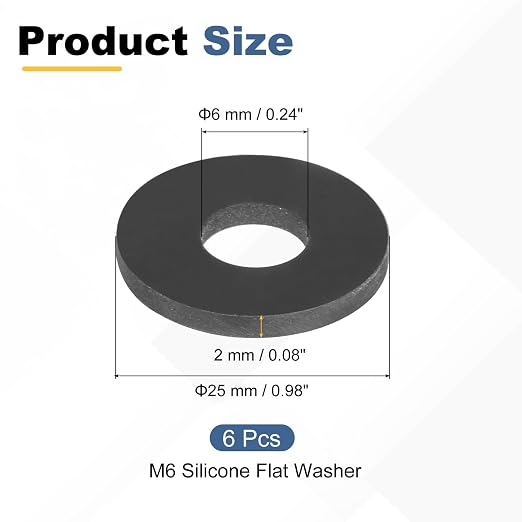 PATIKIL M6 Silicone Flat Washer, 6 Pcs 6mm ID 25mm OD Plain Washer Grommets O-Ring Sealing Gasket Spacer for Faucet Pipe Water Hose Shower Door Handles, Black