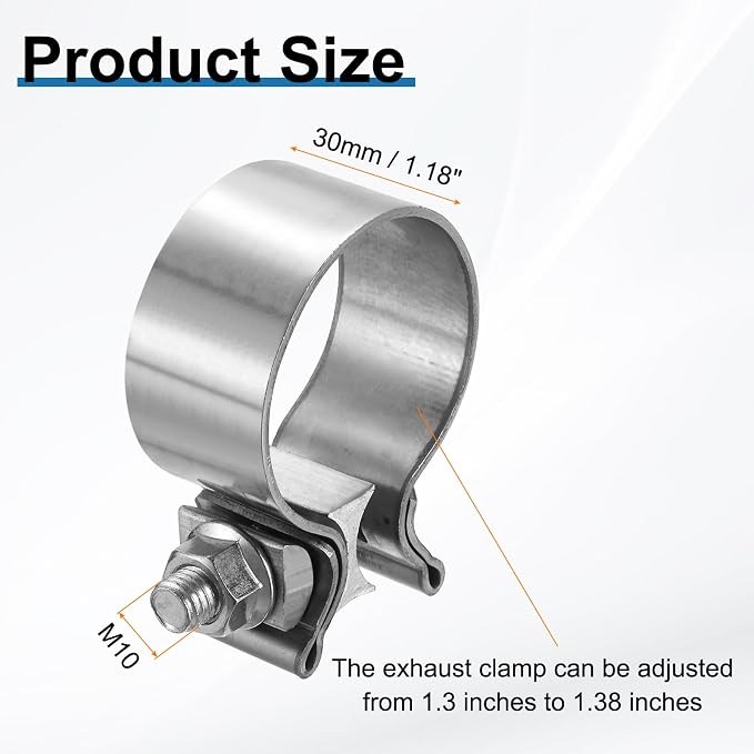 HARFINGTON 410 Stainless Steel Exhaust Clamp 1.38" Butt Joint Narrow Band Muffler Seal Exhaust Narrow Lap Butt Clamps for Pipes Mufflers Converters System Repair, Silver