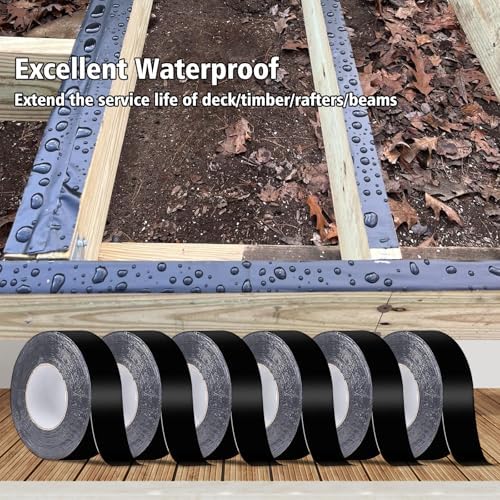 Joist Tape for Decking,6 Rolls 2" X 50' Butyl Tape,Weatherproof Butyl Sealant Deck Tape Joist- Deck Flashing Tape for Wood Joists Decks Roof
