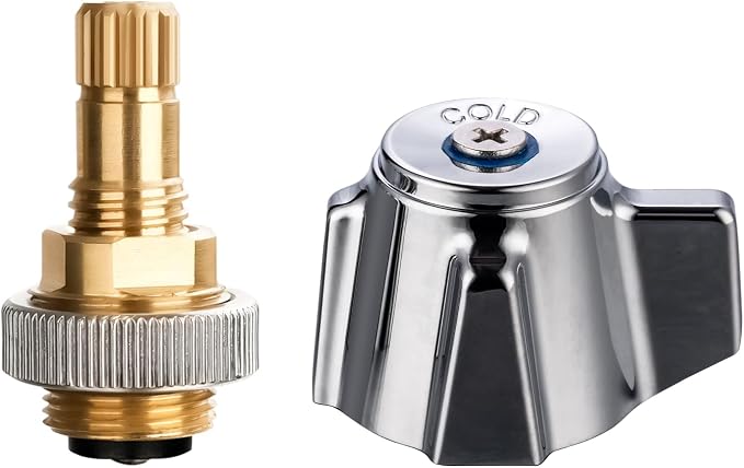 Brass Faucet Stems Valve & Knob Handles Kit, Blue for Cold