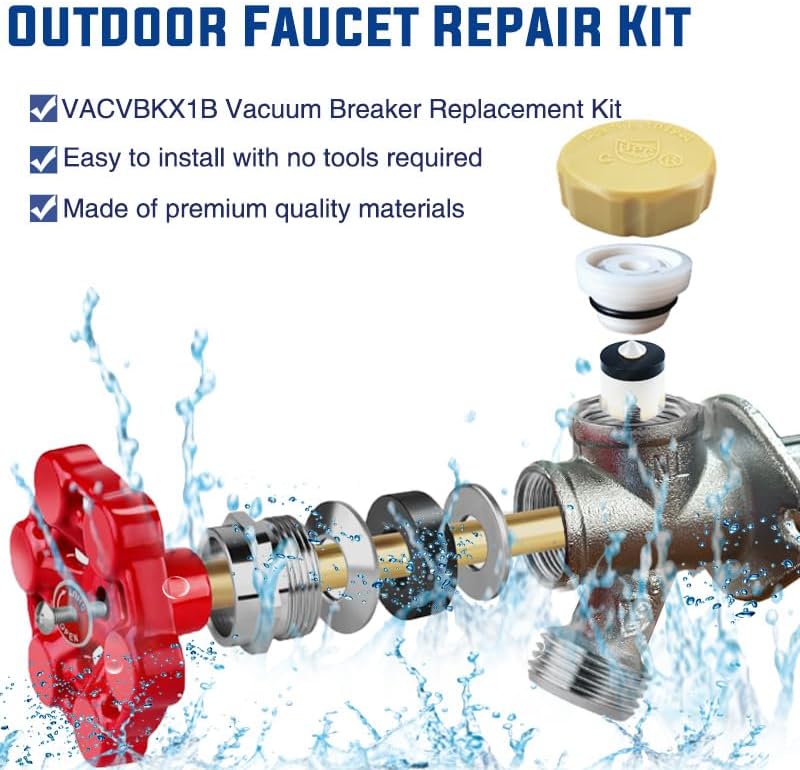 Universal Outdoor Faucet Repair Kit, Anti-Siphon Frostproof Faucet Valve Hose Faucet Fitting Repair Kit for VACVBKX1B Vacuum Breaker, Metal Handle