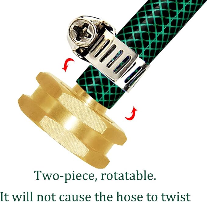 Joywayus 3/4" Barb x 3/4" GHT Female Hex Brass Garden Hose Repair Connector | Swivel, Water Pipe Connector, Copper Fitting, Stainless Clamp, House/Boat/Lawn/Power Wash/Irrigation