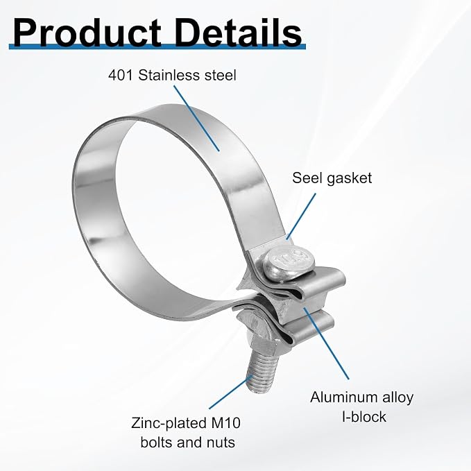 HARFINGTON 2pcs 410 Stainless Steel Exhaust Clamp 3.07" Butt Joint Narrow Band Muffler Seal Exhaust Narrow Lap Butt Clamps for Pipes Mufflers Converters System Repair, Silver