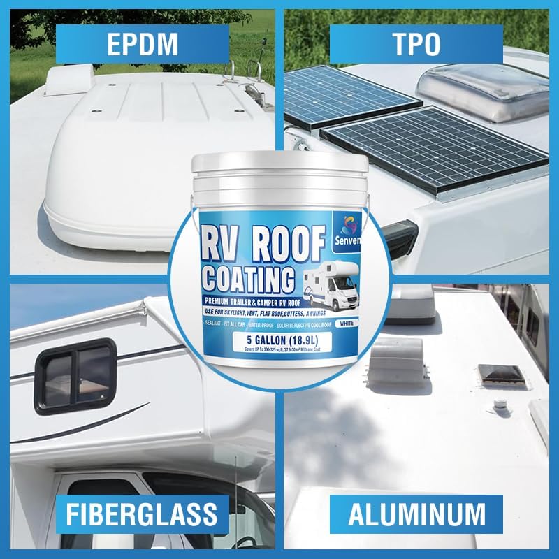 RV Roof Sealant 5 Gallon, White RV Roof Coating Kit, RV Roof Sealant White Waterproof Solar Reflective & Leak Repair for Trailers Campers Motorhomes