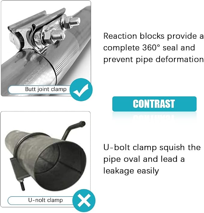 2" 2.0 Inch Exhaust Clamp Butt Joint Band Clamp Sleeve Coupler Stainless Steel 2.0 Inch for Exhaust Pipes, Mufflers and Catalytic Converters (1 PCS)