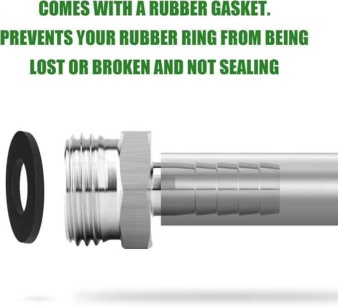 TAISHER 2PCS 304 Stainless Steel Garden Hose Repair Connector, 3/4" Barb x 3/4" GHT Male Garden Hose Adapter with Hose Clamps