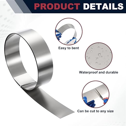 uxcell Stainless Steel Flashing Roll, 1.6in x 3.3ft Metal Roof Panels 0.5mm Waterproof Sheet Roll with Cut Proof Gloves for House Repair, Roof Flashing, Sealing Windows Doors
