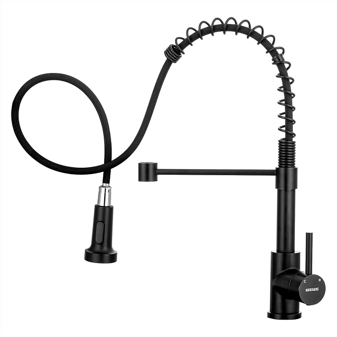 WEWE High Arc Pull-Out Kitchen Faucet, 2-Mode Sprayer, Matte Black