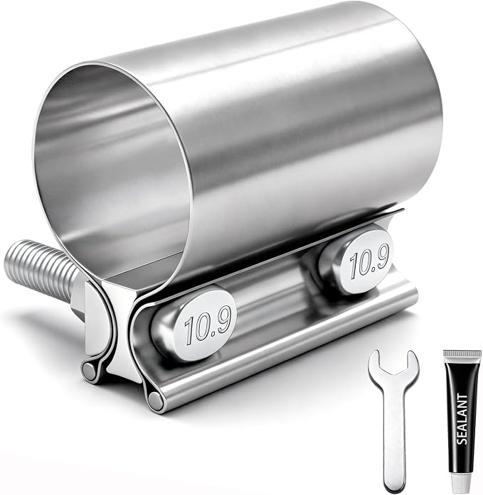 1.75 Inch Exhaust Clamp,Butt Joint Band Clamp Sleeve Coupler | 304 Stainless Steel Exhaust Band Clamp With 360° Seal Pipes 10.9 High Strength Bolt for Pipes,Mufflers,Catalytic Converters