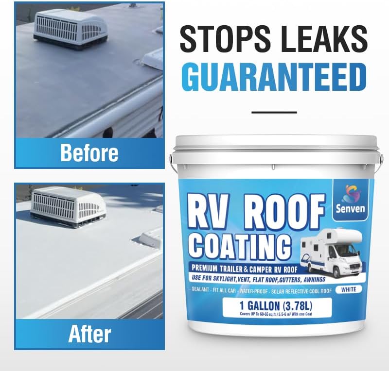 SENVEN RV Roof Sealant 1 Gallon and Self-Leveling Lap Sealant-10.3 Oz, RV Roof Coating RV Roof Sealant White Waterproof Solar Reflective & Leak Repair for Trailers Campers Motorhomes, Caulking Repair
