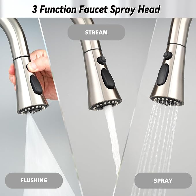3-Modes Kitchen Faucet Head, 67" Hose, 14.1oz Weight Ball, Brushed Nickel