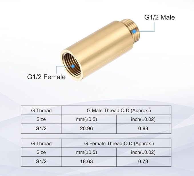 Shower Head Extension Arm, Brass G1/2 Male to Female Thread 60mm/2.36" Length Extender Pipe Fitting Nipple for Showers, Faucets, and Plumbing with PTFE Thread Seal Tape 3 Pack