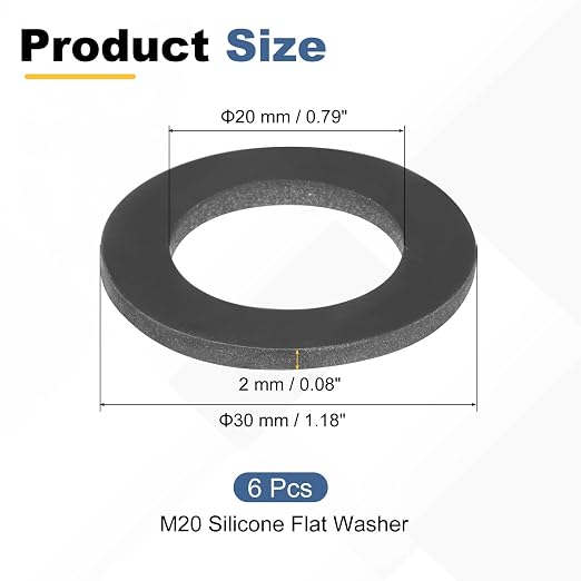 PATIKIL M20 Silicone Flat Washer, 6 Pcs 20mm ID 30mm OD Plain Washer Grommets O-Ring Sealing Gasket Spacer for Faucet Pipe Water Hose Shower Door Handles, Black