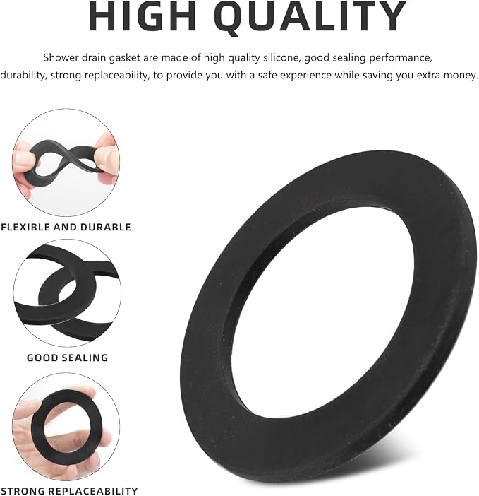 1-3/4-Inch by 2-3/8-Inch Rubber Gasket for Tub Drain Shoe Tub Overflow Silicone Drain Stopper Gasket, Used to Prevent Leakage & Impact Silicone Bathtub Drains Seal, 5Pcs