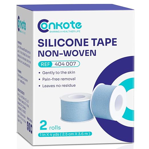 Soft Silicone Tape, Pain-Free Removal, Easy Cut Size, 1" x 4 Yards, 2 Rolls