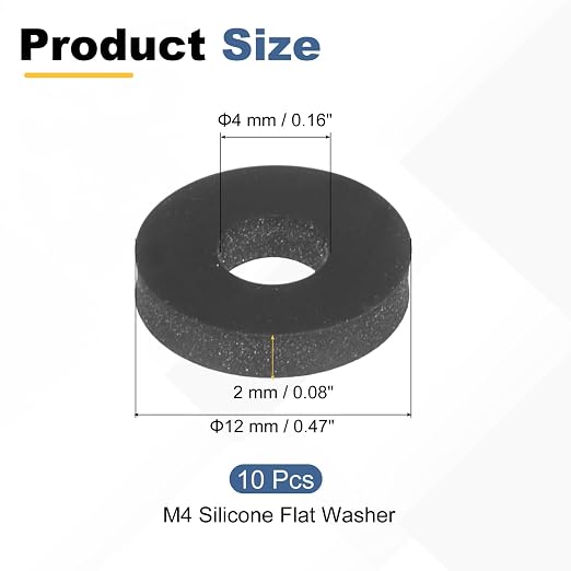 PATIKIL M4 Silicone Flat Washer, 10 Pcs 4mm ID 12mm OD Plain Washer Grommets O-Ring Sealing Gasket Spacer for Faucet Pipe Water Hose Shower Door Handles, Black