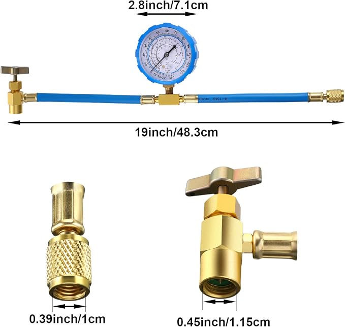 Mudder 2 Pack BPV31 Piercing Tap Valve Kits Compatible with 1/4, 5/16, 3/8 Inch Outer Diameter Pipes and R134A Air Conditioning Refrigerant Charging Hose with Gauge, Connect to R12/ R22 Port Only