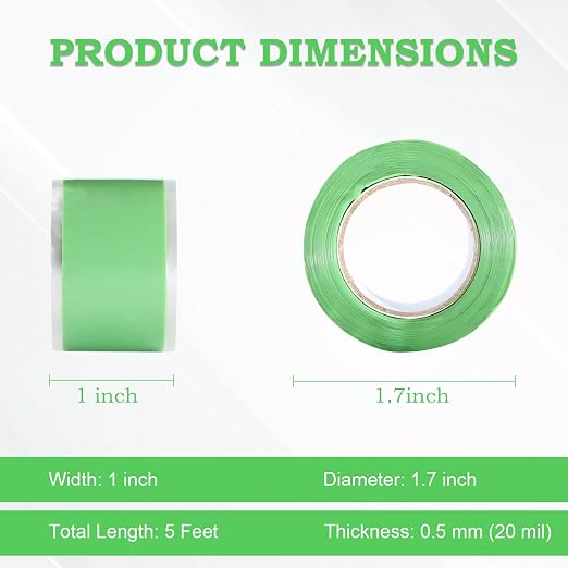 Self Fusing Silicone Tape 2 Rolls 1 in x 5' Green Waterproof Rubber Leak Proof Sealing Rubber Self-amalgamating Tape for Emergency Hot and Cold Water Pipe Repairs and Tool Fixation