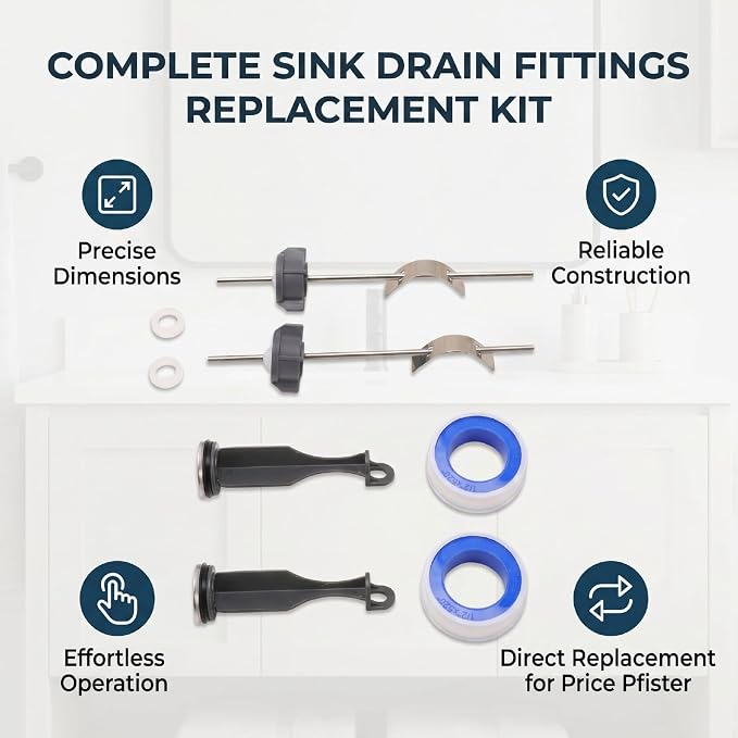 Garosa Sink Drain Fittings Replacement Kit with 2 Pop Up Stoppers 2 Pivot Rods Tapes Bathroom Sink Plug Assembly Repair Kit for Price