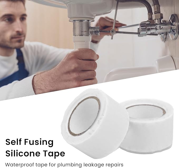 Eujgoov 2PCS Self Fusing Silicone Tape Insulation Tape for Water Pipe Hose Leak Repair Emergency Sealing (White)