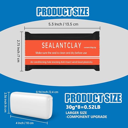 8 Pack Waterproof Duct Seal Putty for Drain & Wall Holes - | Quick Mending Sealing Clay for Air Conditioning Hole Repair. Easy to Mold, Stays Soft. Ideal for Plumbing & HVAC (White)