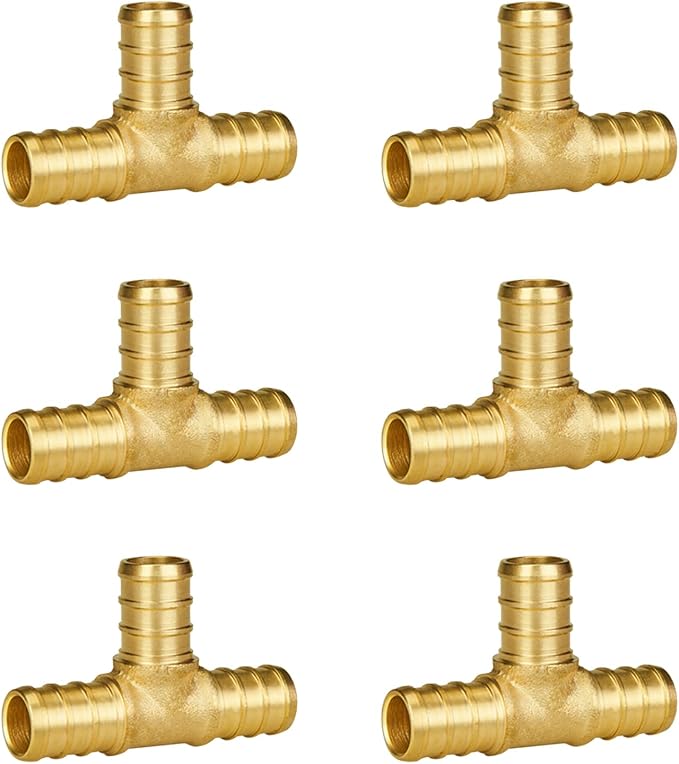 SUNGATOR 6-Pack 1/2" PEX Tee, PEX Fittings 1/2 Inch Tee | Brass