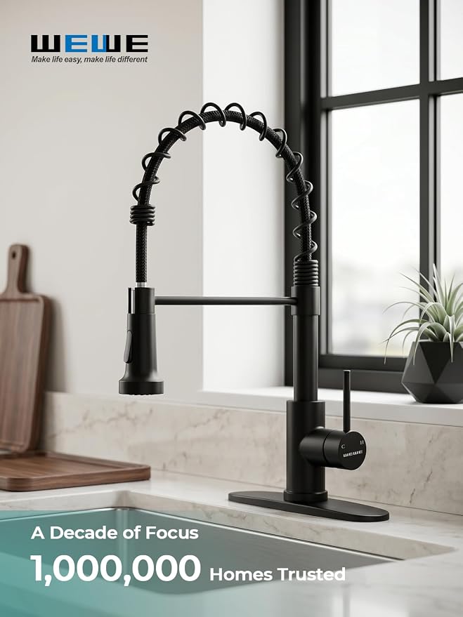 WEWE Touchless Kitchen Faucet, 2-Mode Sprayer, Matte Black, Pull-Down