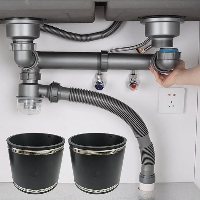 Rubber Sleeve Pipe Coupling Hose Clamps 2 Pack with Steel Band Fasteners for Drain Pipe Repair and Utility Line Maintenance