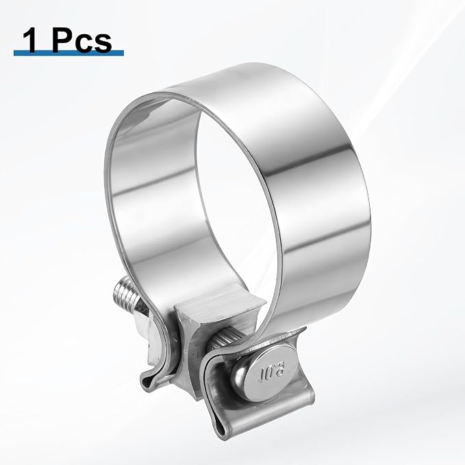 HARFINGTON 410 Stainless Steel Exhaust Clamp 2.36" Butt Joint Narrow Band Muffler Seal Exhaust Narrow Lap Butt Clamps for Pipes Mufflers Converters System Repair, Silver