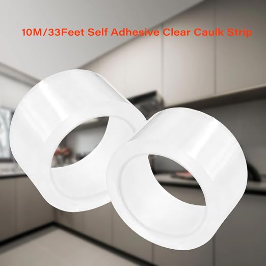 Clear Caulk Strip, 2 Inch x 33 Feet Self Adhesive Caulk Tape Caulking Sealing Tape for Kitchen Countertop Sink Bathtub Bathroom Shower Toilet and Floor Wall Edge Protector