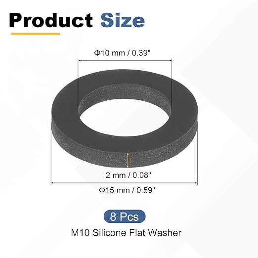 PATIKIL M10 Silicone Flat Washer, 8 Pcs 10mm ID 15mm OD Plain Washer Grommets O-Ring Sealing Gasket Spacer for Faucet Pipe Water Hose Shower Door Handles, Black