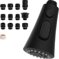Hibbent Pull Down Kitchen Faucet Head Replacement with 12 Adapters, NSF/ANSI/CAN 61 & CUPC Certified 3-Function Sink Spray Nozzle, Compatible with Moen, Delta, Kohler Faucets, Matte Black