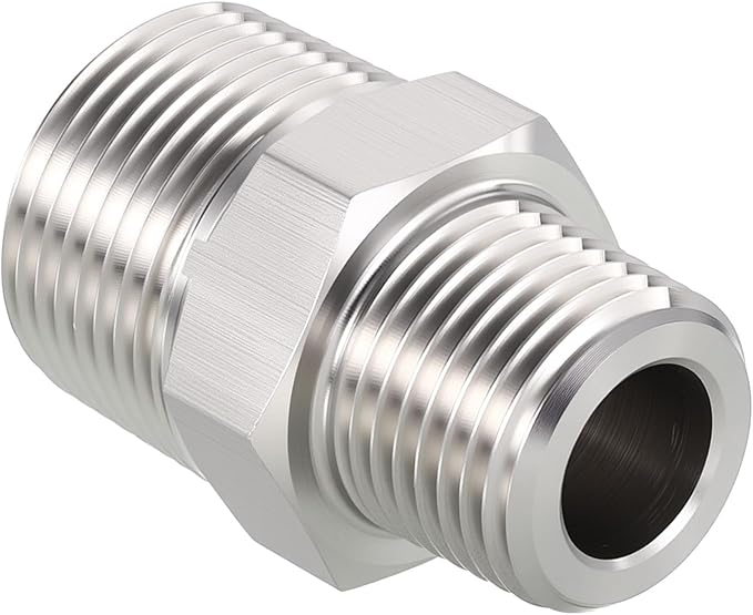 3/4" Male NPT to 1/2" Male NPT SUS304 Hex Nipple | Solid Male Pipe Adapter Hose Connectors for Pipe Repair, Bathroom Remodel, Tool Extensions, Compression, Irrigation