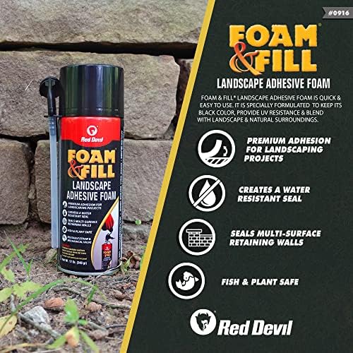 Red Devil 0916 Spray Foam & Fill Landscape Adhesive Foam, Gap Filler, 12 oz, Black, 1 Pack