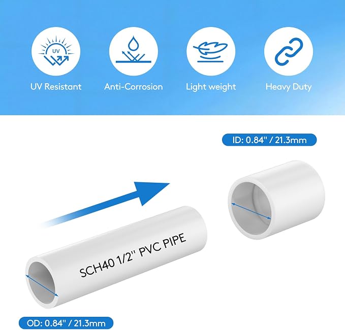 12 pcs 1/2" PVC Coupling Pipe Fittings (Socket x Socket) Schedule 40 PVC Fittings used For Plumbing and Irrigation
