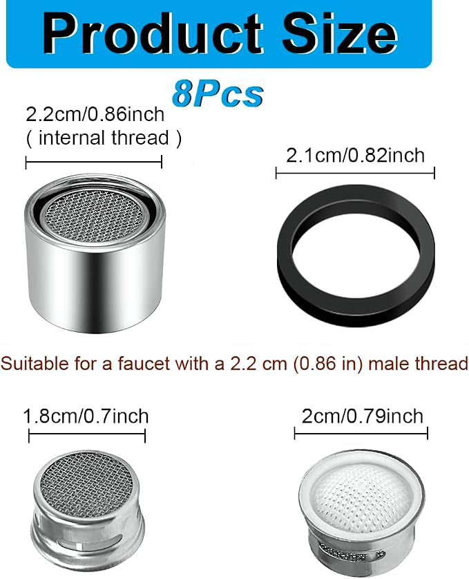 8 Pcs Faucet Aerators Replacement Parts Kitchen Sink with Gaskets