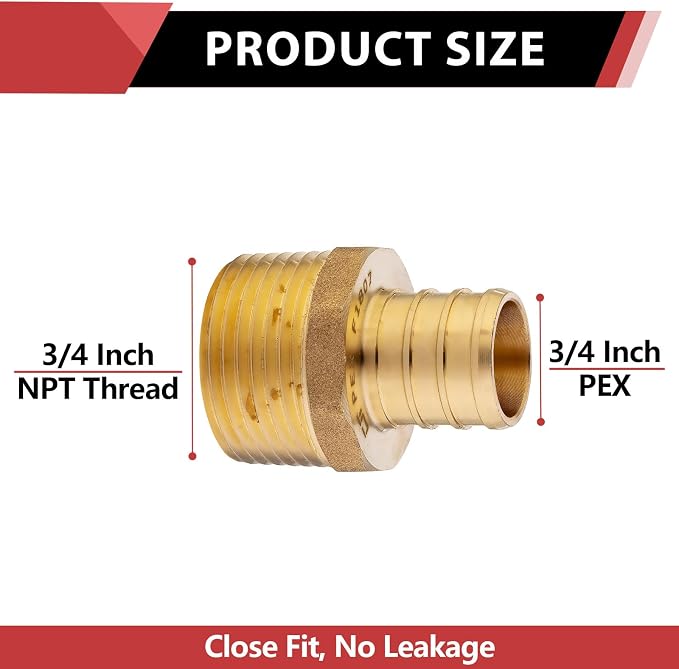 4PC Pex Barb Crimp Brass Fittings 3/4Inch x 3/4Inch NPT Male Adapter | ASTM F1807,For Potable Water-PEX1807019(4)