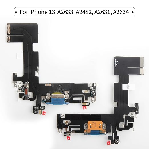 for iPhone 13 Lightning Charging Port Replacement USB Dock Connector Flex Cable Assembly Includes Waterproof Tape & Tool Kit for A2633 A2482 A2631 A2634 A2635 (Blue)